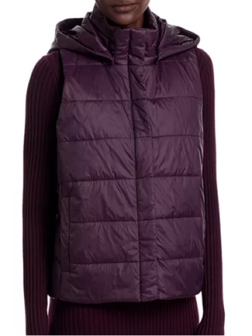 Eileen Fisher Hooded Down Puffer Vest Dark Plum Purple Medium